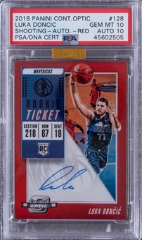 2018-19 Panini Contenders Optic Red Shooting Autograph #128 Luka Doncic Signed Rookie Card (#124/149) - PSA GEM MT 10, PSA/DNA 10
